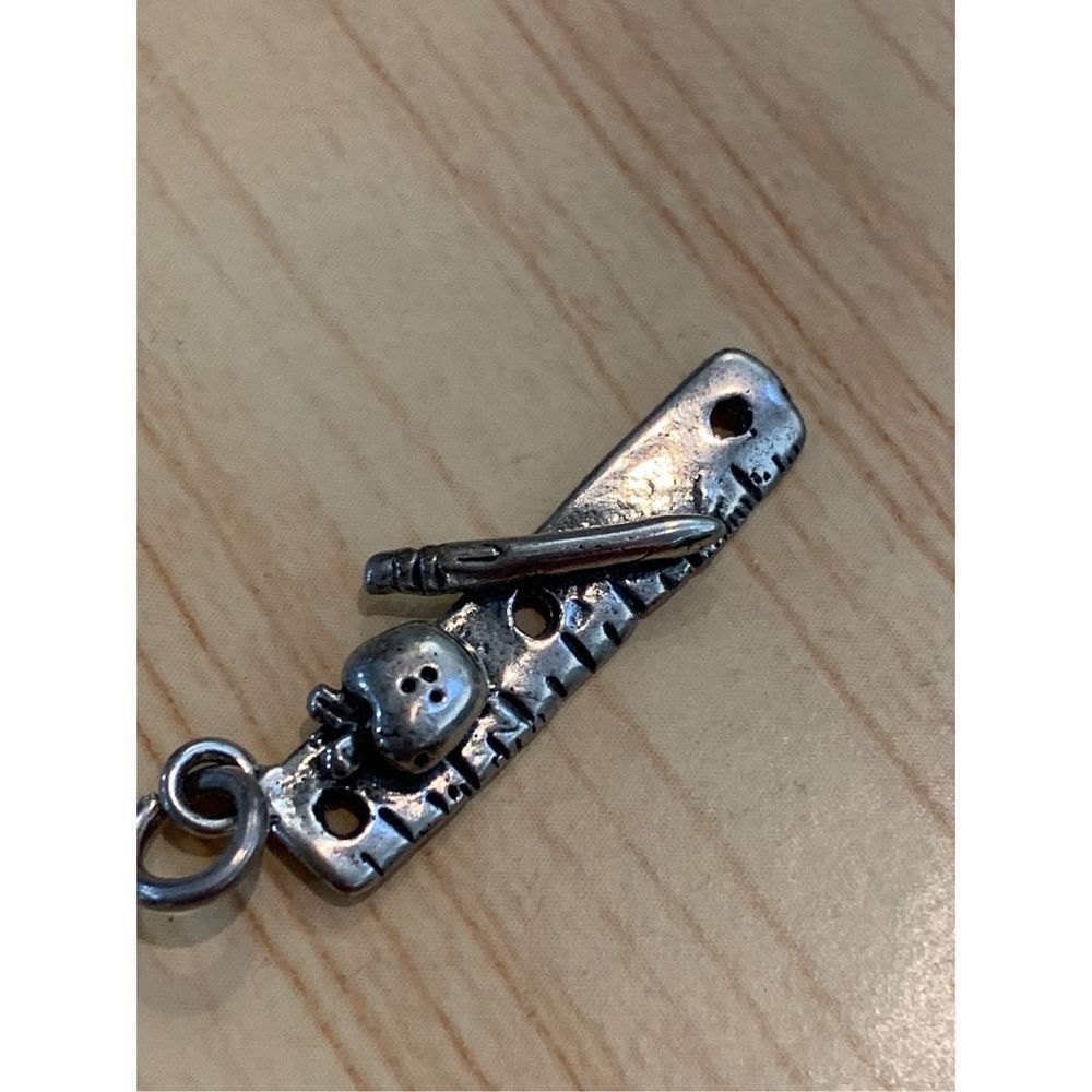 .925 Teacher Ruler and Apple Sterling Silver Jewelry Charm